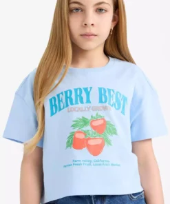 تیشرت کوتاه آستین دخترانه با یقه دوچرخه و طرح چاپی E0384A825SM برند Defacto - 923057715