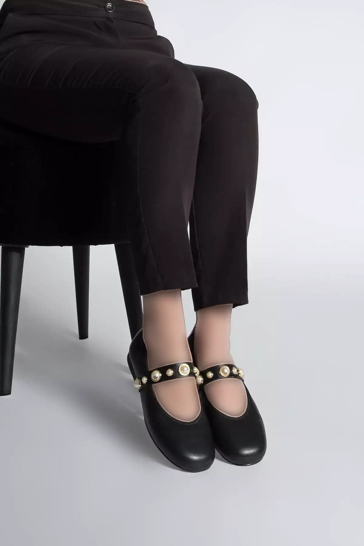 کفش باله زنانه بنددار وسما مشکی برند Marjin - 899931994