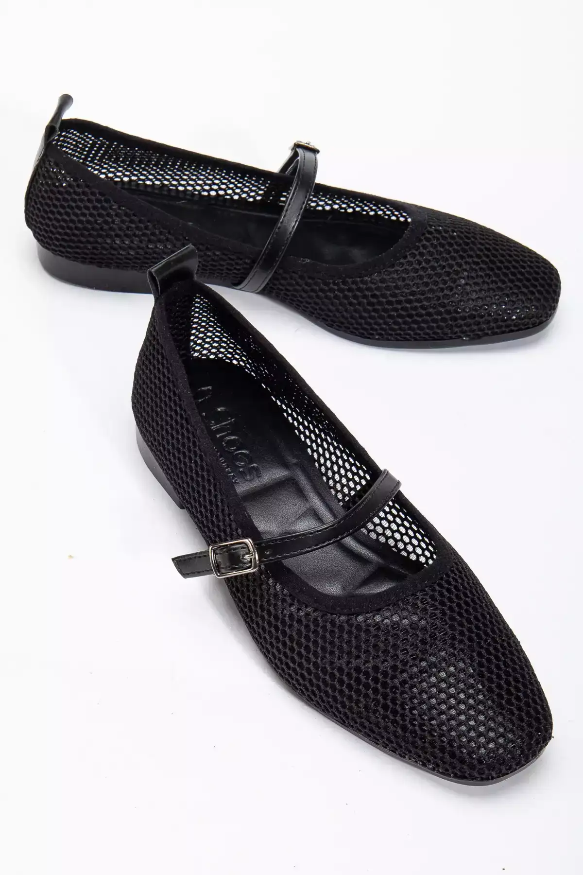 کفش باله مشکی زنانه با نوک بیضی و پارچه توری برند Tonny Black - 942356443