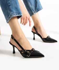 کفش پاشنه‌دار زنانه مشکی با جزئیات بسته‌قفل دو سر بند برند Elvis - 832242326