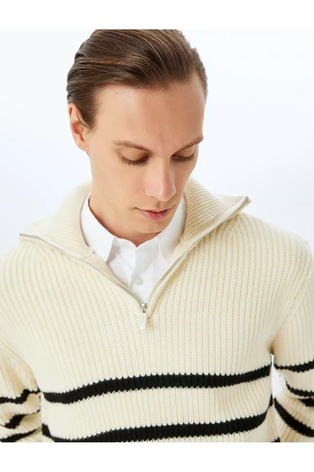پلیور بافت خط دار با زیپ نیمه باز برند Koton - 872468224