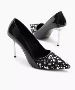 کفش پاشنه بلند نوک تیز زنانه با لایه نئولیت و طراحی مروارید مشکی برند Tonny Black - 868527177