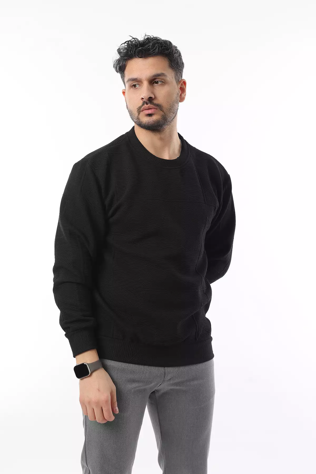 آستین بلند مردانه با یقه گرد و طرح هندسی کلاهدار برند Genie - 903752708