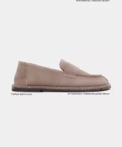 کفش زنانه تخت به رنگ بژ از چرم سوئید حقیقی هارولد کویو برند NİŞANTAŞI SHOES - 996000285