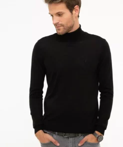 پلیور مردانه مشکی فیت نازک با یقه اسکی برند Pierre Cardin - 31630846