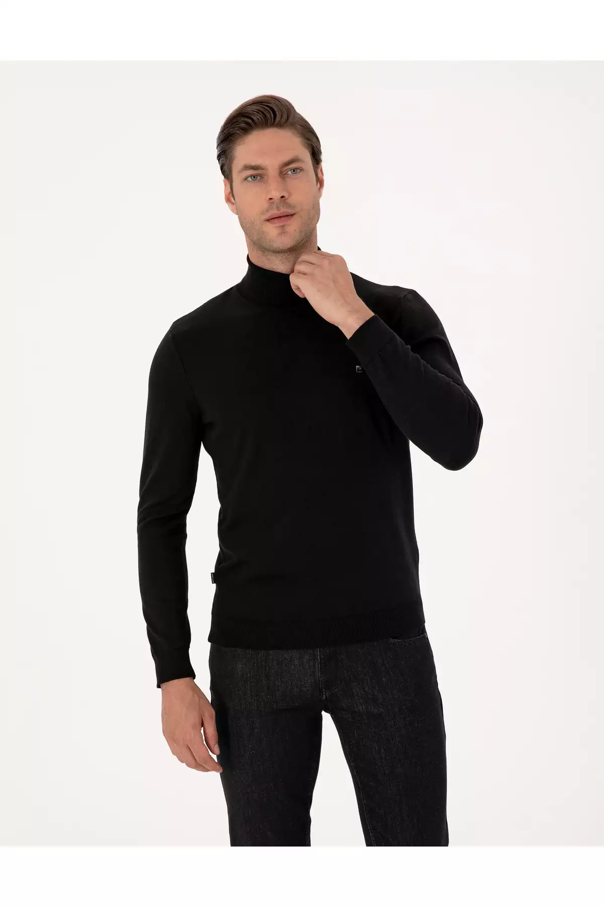 ژاکت بافتنی یقه اسکی مشکی با فیت اسلیم 50314202-VR046 برند Pierre Cardin - 976142642