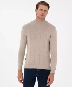 ژاکت بافتنی یقه ی نیمه ایستاده نازک فیت ملانژ کوم 50300460-VR123 برند Pierre Cardin - 867354786