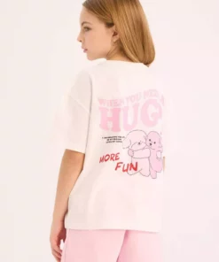 تیشرت کوتاهی آستینکوتاه با یقه گرد و طرح چاپی پشت برای دختر بچهها، اندازه بزرگ E0357A825SM برند Defacto - 920527414