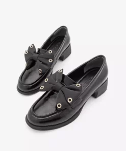 کفش روزمره زنانه با جزئیات پاپیونی و چسبان، پاشنه بلند کلفت مدل یانیس - سیاه برند Marjin - 1019716465