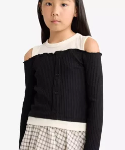 تی‌شرت آستین‌بلند فیت دار باریک با برش شانه‌دار برای دختران - مدل G1713A825AU برند Defacto - 990917559