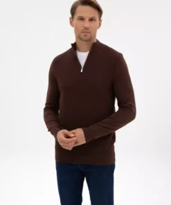 ژاکت قهوهای با برش اسلیم فیت و یقه ایستاده، زیپدار، کد 50317397-VR029 برند Pierre Cardin - 1039157912