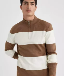 ژاکت کش باف استاندارد با برش نرمال و یقه ایستاده و زیپ دار A9518ax23wn برند Defacto - 765616132