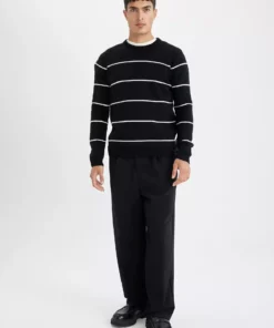 ژاکت بافتنی راه‌راه نرمال با برش استاندارد و یقه گرد D3588ax24wn برند Defacto - 849760131