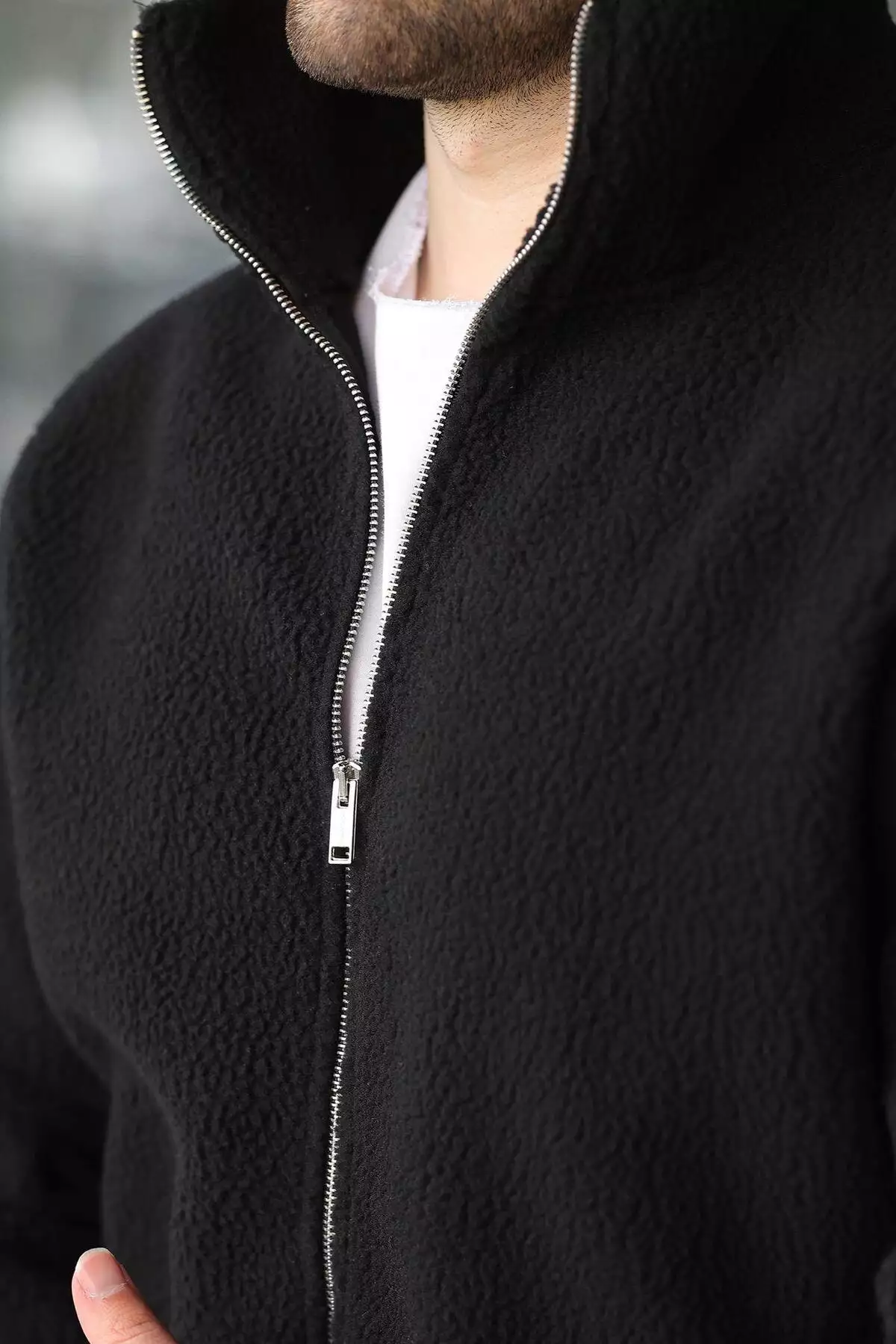 کاپشن پلوور مردانه یقه ایستاده زیپ دار مشکی E7166 برند Madmext - 991246908