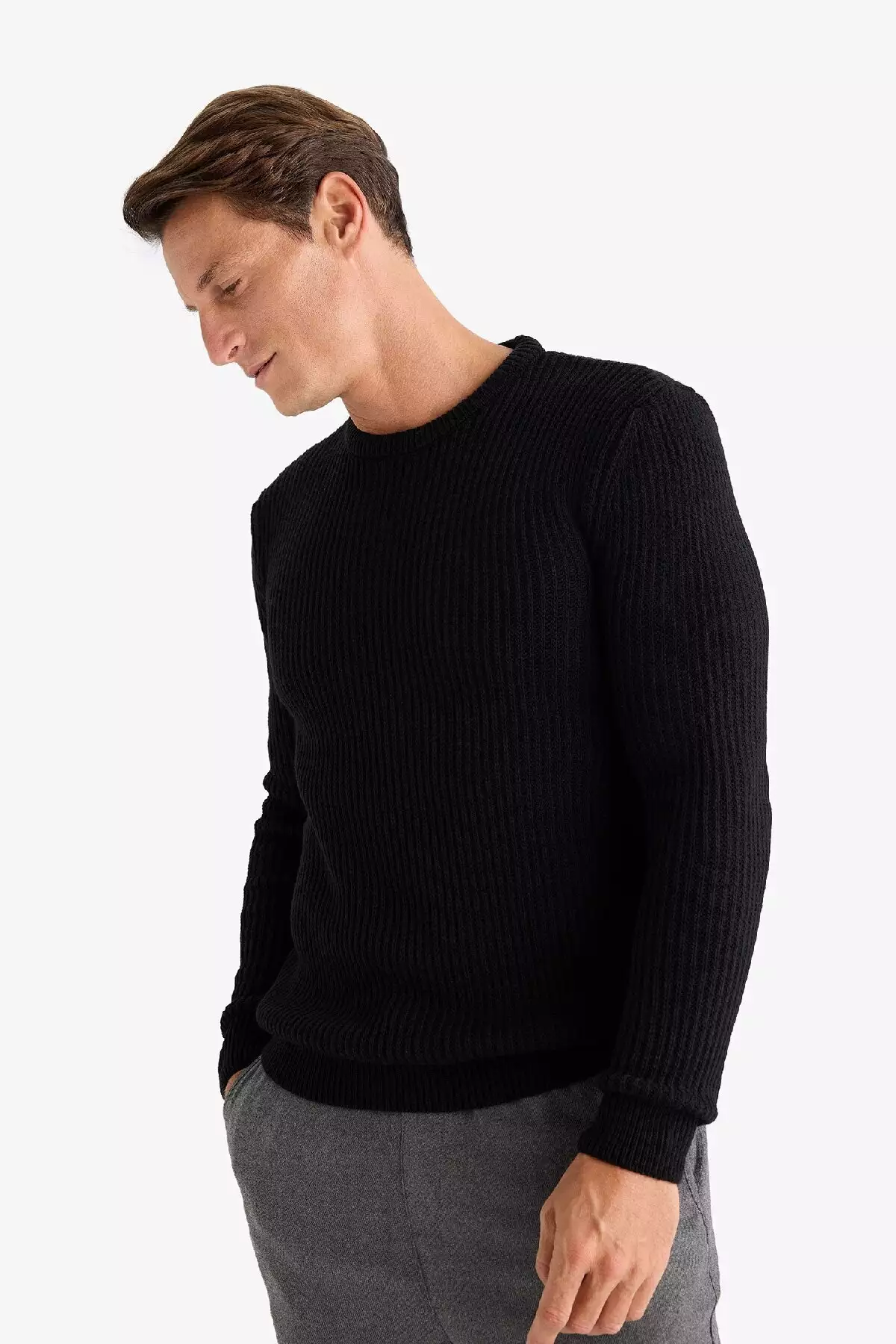 ژاکت بافتنی راه راه یقه گرد استاندارد فیت C8814AX24WN برند Defacto - 887805246