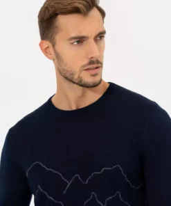 پلیور یقه گرد آبی تیره با تناسب معمولی و بافت مخلوط پشمی 50258656-VR033 برند Pierre Cardin - 828864664