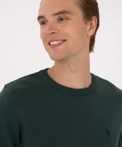 ژاکت کشباف مردانه با یقه گرد فرم باریک رنگ سبز تیره 50313713-VR079 برند U.S. Polo Assn. - 971595344