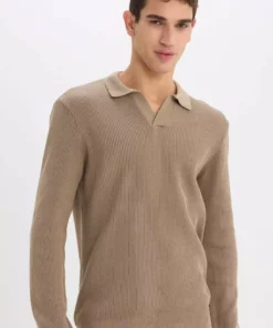 پولوشرت یقه دار بافت استاندارد E6752AX24WN برند Defacto - 891634013