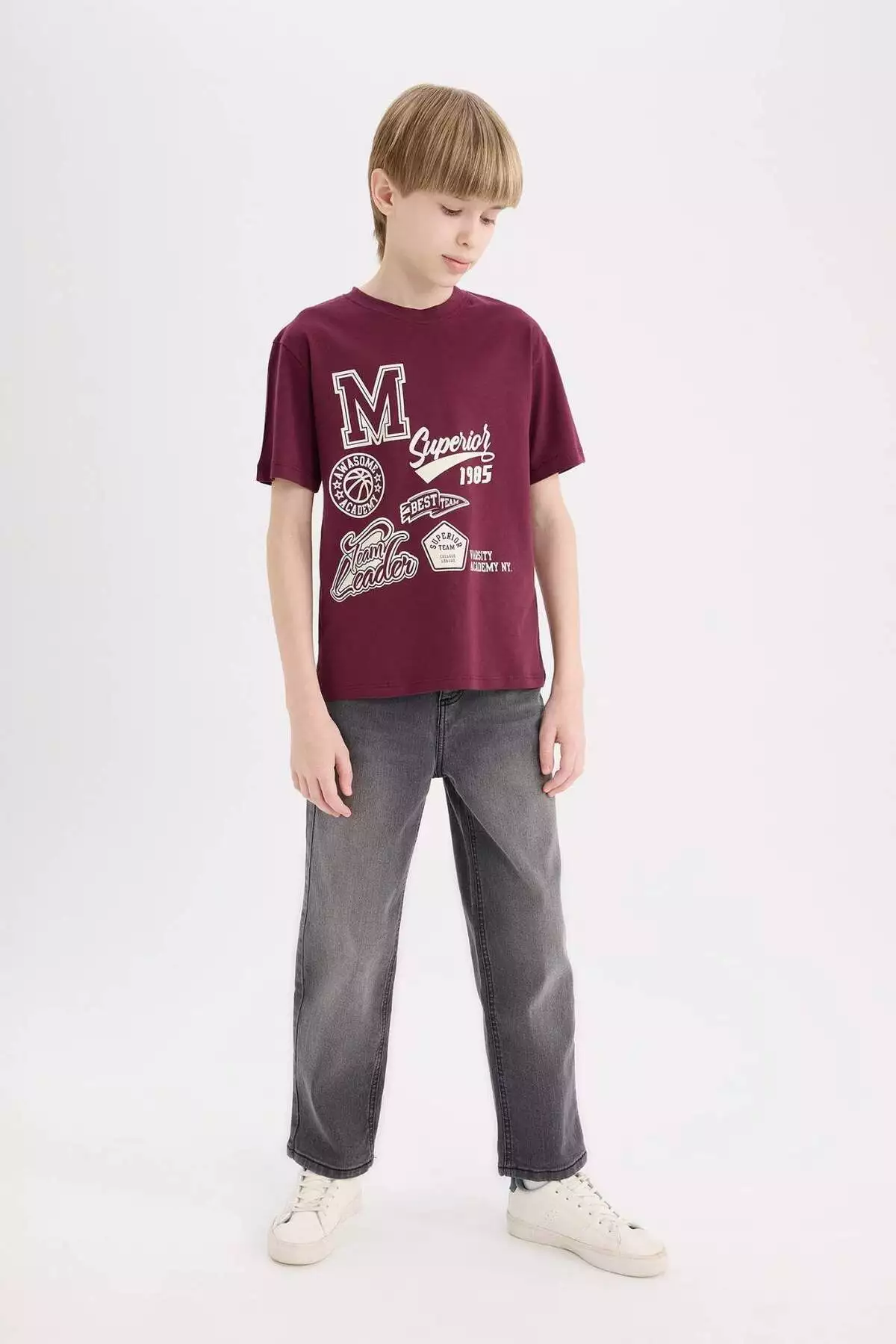 تیشرت کوتاهدست با یقه دوچرخهای و چاپی برای پسران E0090A825SM برند Defacto - 898826884