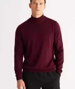 ژاکت بافتنی نیمه یقه‌دار مردانه استاندارد فیت با پارچه بدون پرز رنگ زرشکی برند Altınyıldız Classics - 349584549