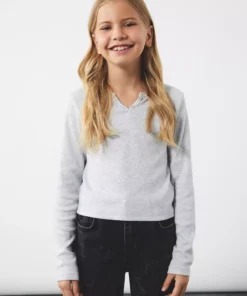 تی‌شرت پایه بلند آستین‌دار با یقه V و جزئیات دکمه برند Koton - 960613131