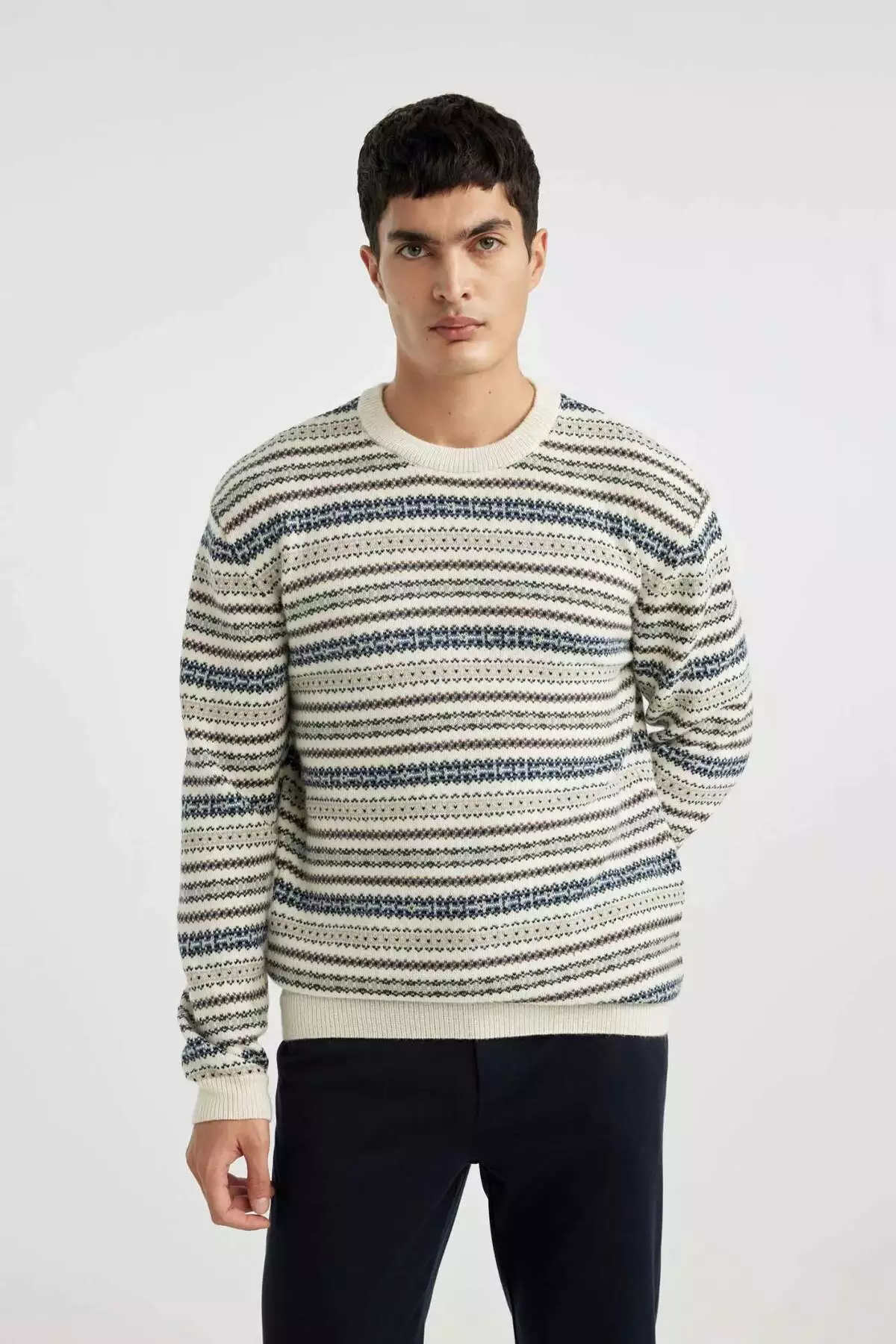 پلیور طرحدار با یقه گرد و برش استاندارد B9716AX24AU برند Defacto - 844001456