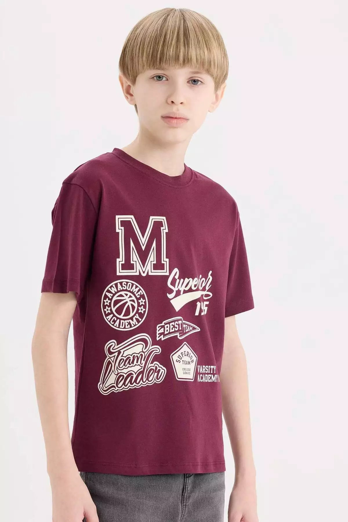 تیشرت کوتاهدست با یقه دوچرخهای و چاپی برای پسران E0090A825SM برند Defacto - 898826884