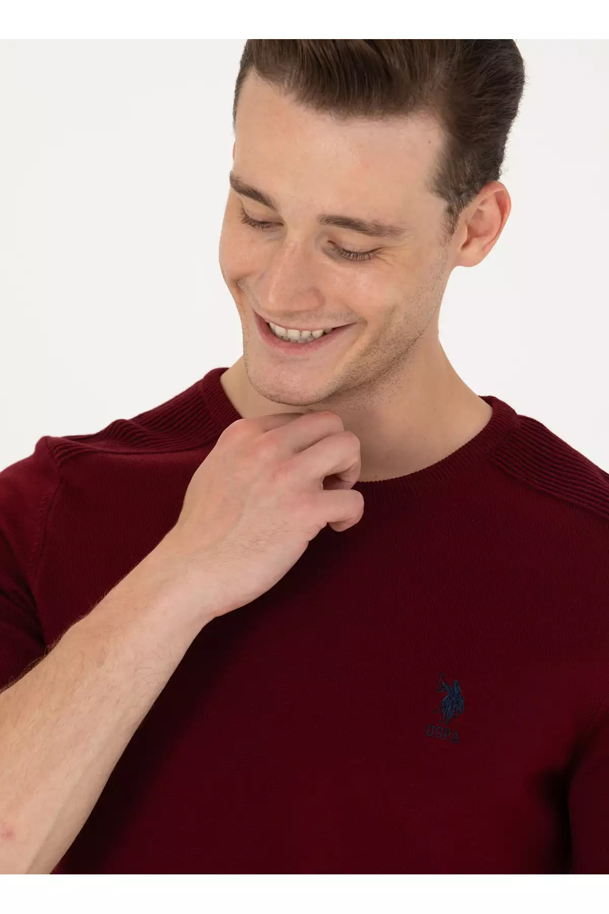 پولوی آمریکایی اسن. تیشرت یقه گرد فیت باریک مردانه رنگ قرمز تیره مدل TD01-BSK23 برند U.S. Polo Assn. - 756564762