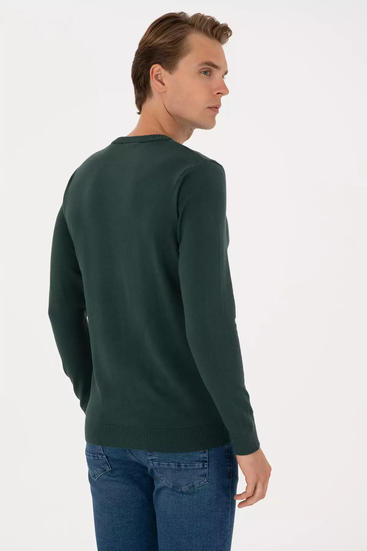 ژاکت کشباف مردانه با یقه گرد فرم باریک رنگ سبز تیره 50313713-VR079 برند U.S. Polo Assn. - 971595344