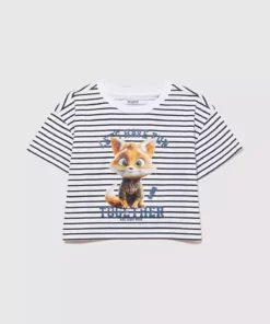 تی‌شرت کراپ طرح گربه‌ای با الگوهای راه‌راه / برش آزاد و راحت 7610280-85308 برند Mavi - 904866549