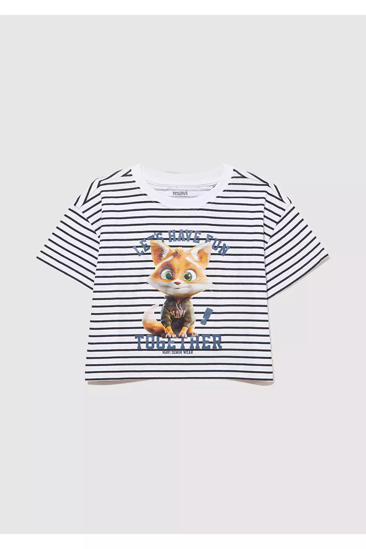 تیشرت کراپ طرح گربهای با الگوهای راهراه / برش آزاد و راحت 7610280-85308 برند Mavi - 904866549