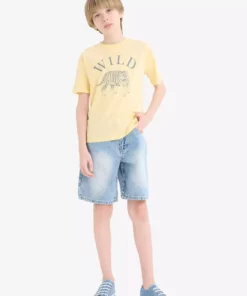 تیشرت کوتاه آستین کودکانه پسرانه با یقه دوچرخه و طرح چاپی F0181A825SM برند Defacto - 926706167