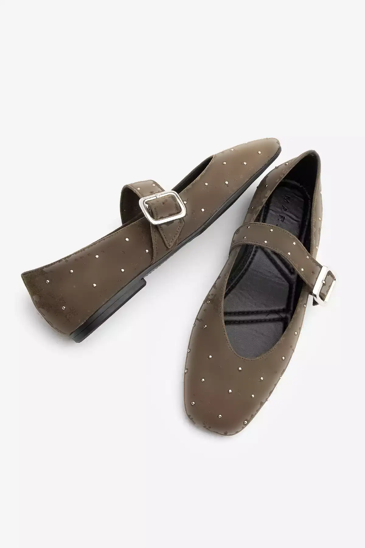 کفش زنانه مجلسی با پاشنه کوتاه و سگکدار ولونا، چرم سوئد قهوهای برند Marjin - 981685441