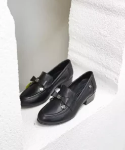 کفش روزمره زنانه با پاشنه ۴ سانتیمتری از جنس چرم طبیعی و با طراحی پاپیونی برند Mammamia - 902365380