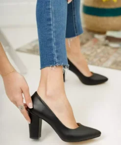 کفش پاشنه‌بلند زنانه با پاشنه Thick و رویه چرم مشکی برند Armada - 349276252