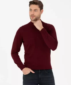 پلیور بافتنی básico با یقه نیمه بالازن و آستینهای تنگ مدل قرمز، ساخته شده از ترکیب پشم 50270055-VR030 برند Pierre Cardin - 861357363