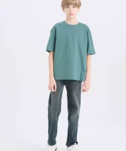 تیShirt ساده کوتاه آستین با یقه گرد و سایز بزرگ برای پسر بچه‌ها B5927A825SM برند Defacto - 888613776