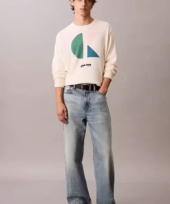 ژاکت مردانه سفید پنبه‌ای با گرافیک و رنگ‌بندی بلوکی آستین بلند LV04RC303G-YAS برند Calvin Klein - 977067603