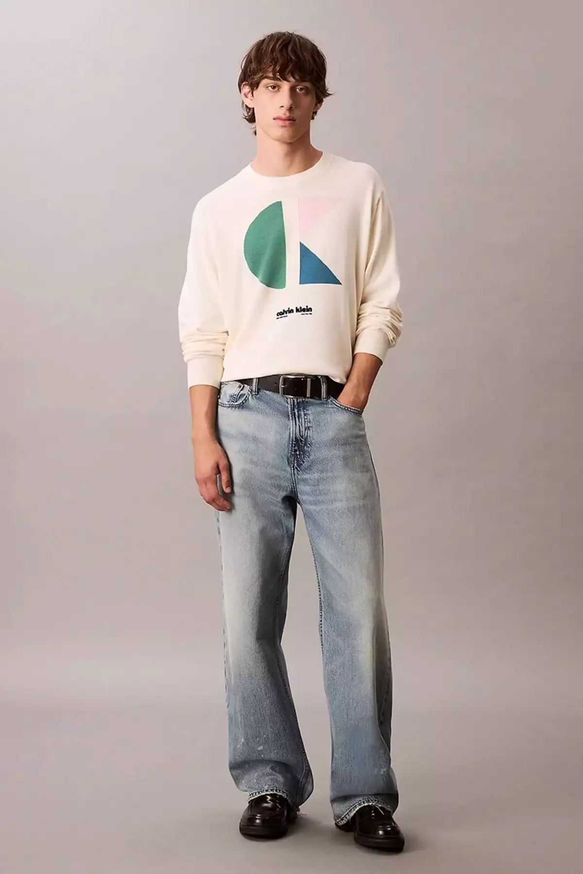 ژاکت مردانه سفید پنبهای با گرافیک و رنگبندی بلوکی آستین بلند LV04RC303G-YAS برند Calvin Klein - 977067603