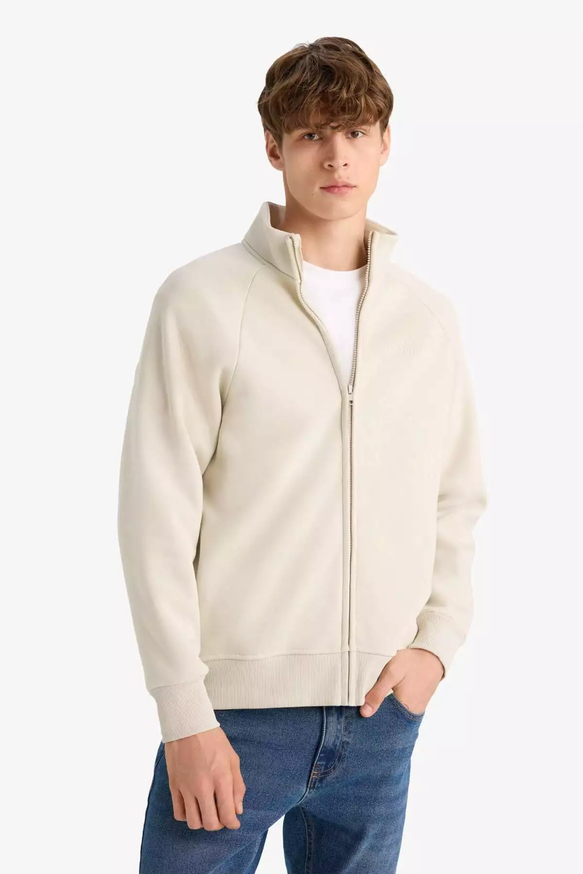 سویشرت زیپدار با یقه دیگی چاپی و فیت باکسی آستر نرم E1367AX25SP برند Defacto - 890368604