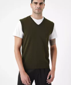 جلیقه با یقه V مردانه با فیت معمولی رنگ خاکی ۲۵w2001 برند CHUBA - 865015196