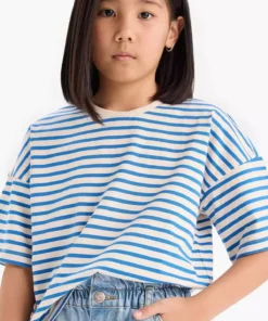 تیShirt کوتاه آستین با یقه گرد و طرح راهراه برای دختران، مدل D8581A825SM برند Defacto - 926700877