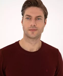 ژاکت بافتنی ساده یقه گرد نازک بوردو مدل 50314192-VR014 برند Pierre Cardin - 976137005