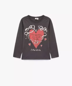 تیشرت پنبهای با یقه گرد و طرح قلب، آستین بلند برند Koton - 988678054