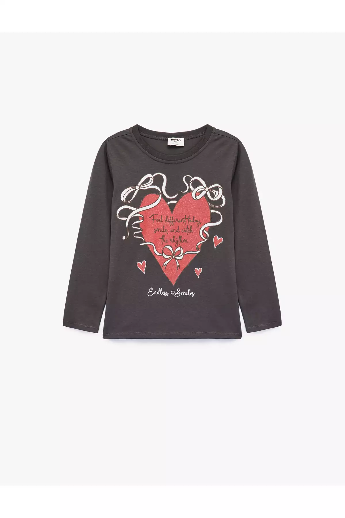 تیشرت پنبهای با یقه گرد و طرح قلب، آستین بلند برند Koton - 988678054