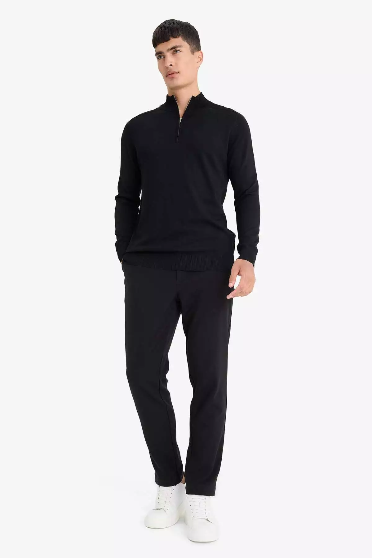 ژاکت بافتنی یقه ایستاده با نیمه زیپ استاندارد فیت D0624AX25AU برند Defacto - 966582822