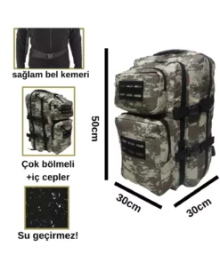 کوله‌پشتی ضد آب با چندین محفظه برای کمپینگ، سفر، کوهنوردی، فضای باز و تاکتیکی نظامی برند Genel Markalar - 811932251