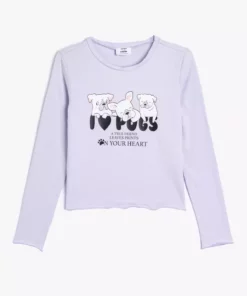 تیشرت کراپ یقه گرد آستین بلندی با طرح سگ برند Koton - 853513700