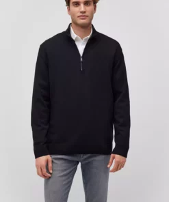 ژاکت مشکی یقه ایستاده با زیپ نیمه 0710256-900 مناسب با اندازه معمولی برند Mavi - 869800391