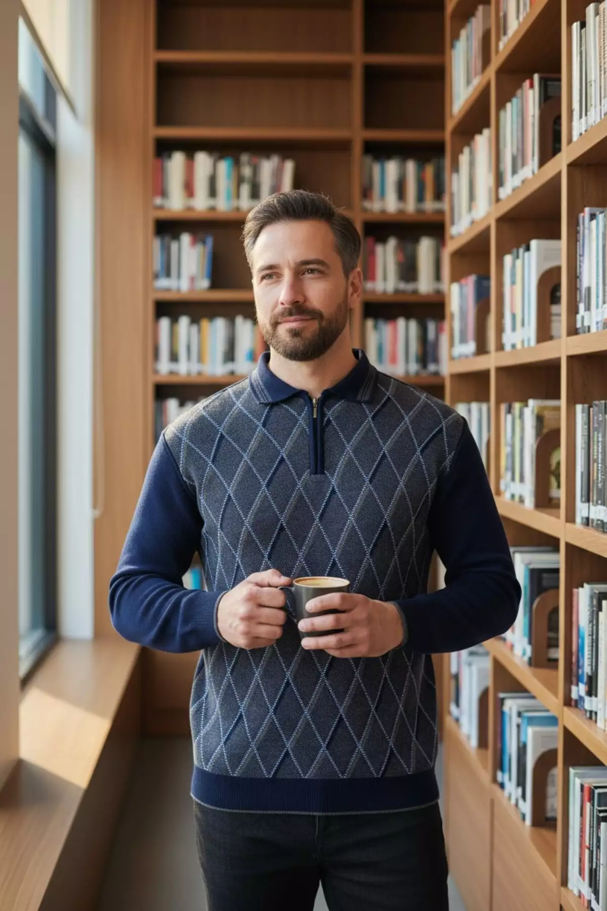 چندلایه بافتنی با طرح بافت الماس و یقه گلابی زیپدار ویژه مردانه، بافتنی ضد پرز، مخصوص فصل زمستان برند Kamalı - 354029762